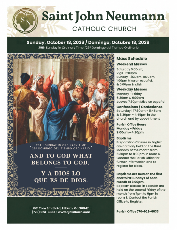 October 18th, 2026 "29th Sunday In Ordinary Time"