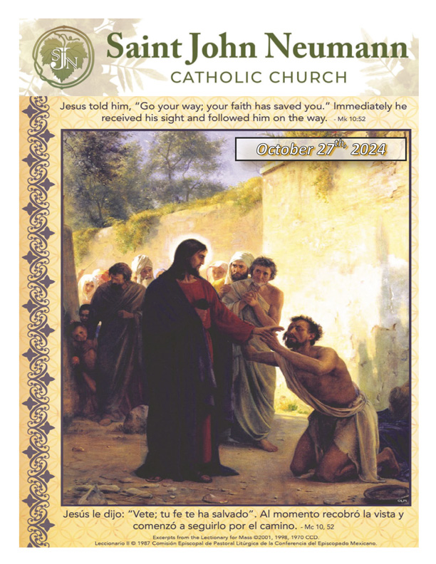 October 27, 2024 "Thirtieth Sunday In Ordinary Time"