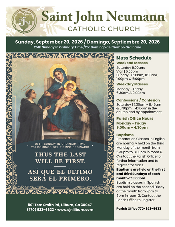 September 20, 2026 "25th Sunday In Ordinary Time"