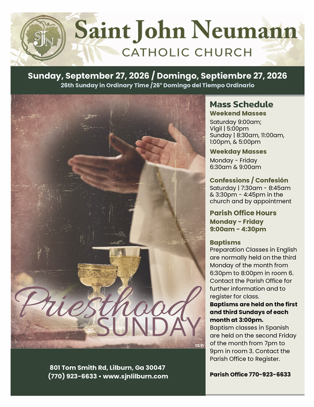 September 27, 2026 "Twenty-Sixth Sunday In Ordinary Time"