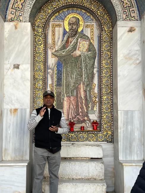 Photo by Skip Holland preaching from the same site as St. Paul in Borea.jpg
